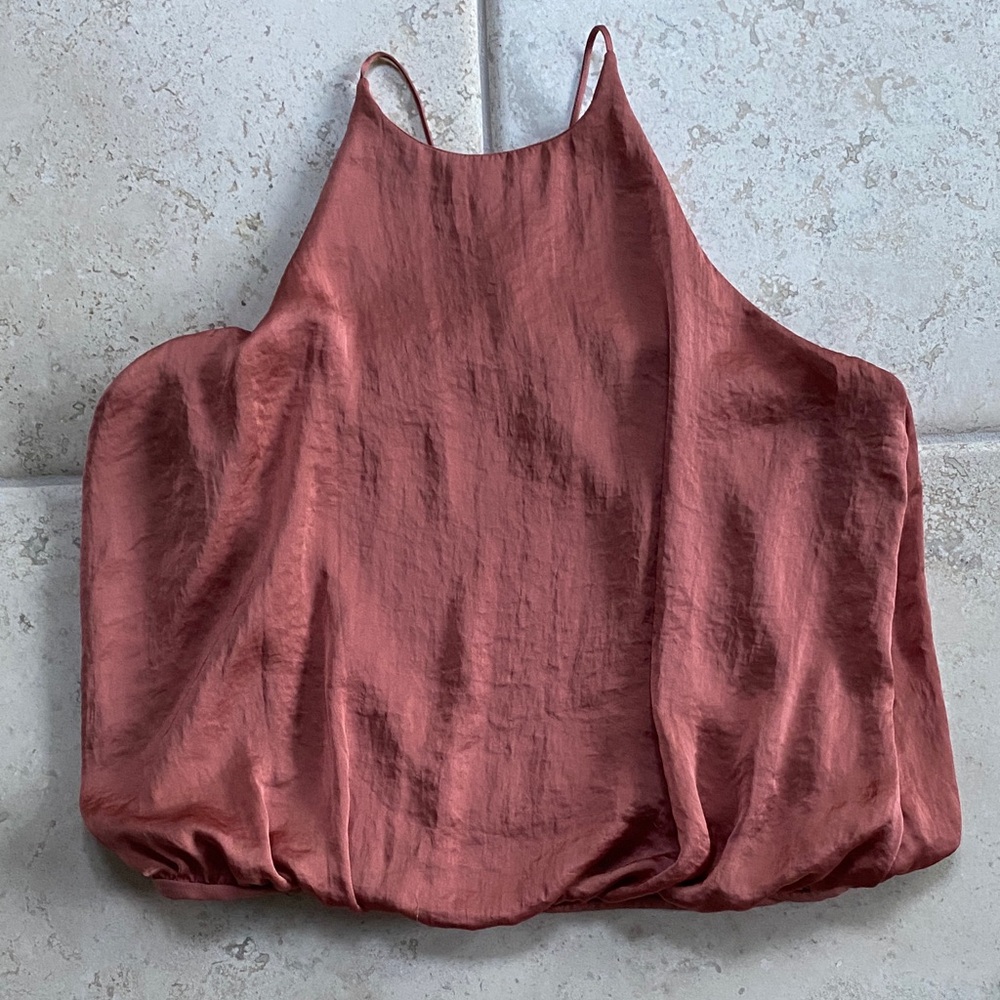 Zara Rust Cinnamon Satin Bubble Hem Cami Top